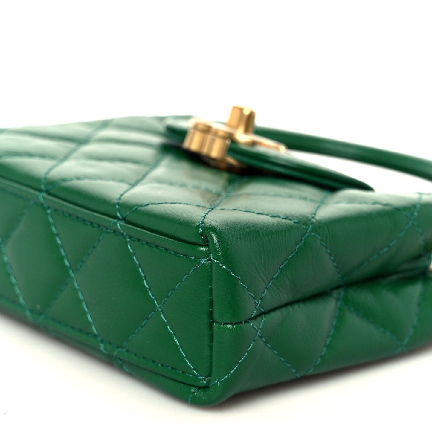 Shiny Aged Calfskin Quilted Mini Nano Kelly Shopper Green