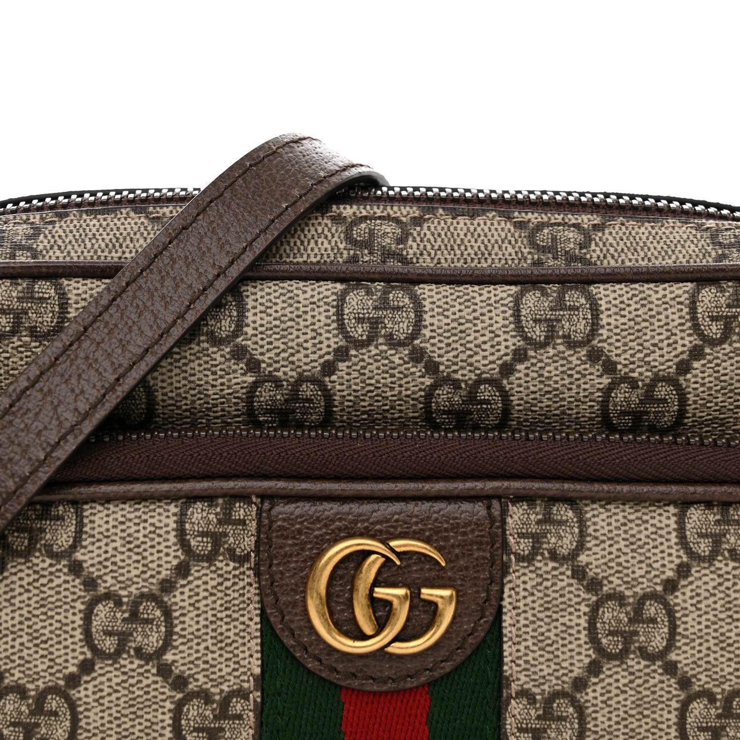 Gucci GG Supreme Monogram Textured Dollar Calfskin Web Mini Ophidia Convertible Shoulder Bag Beige Ebony New Acero 8 of 11