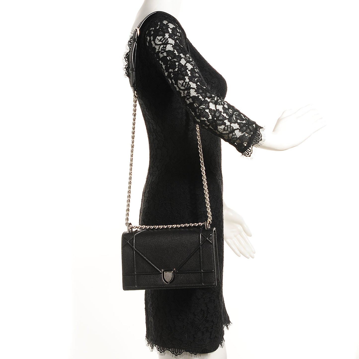 Grained Calfskin Small Diorama Flap Bag Black