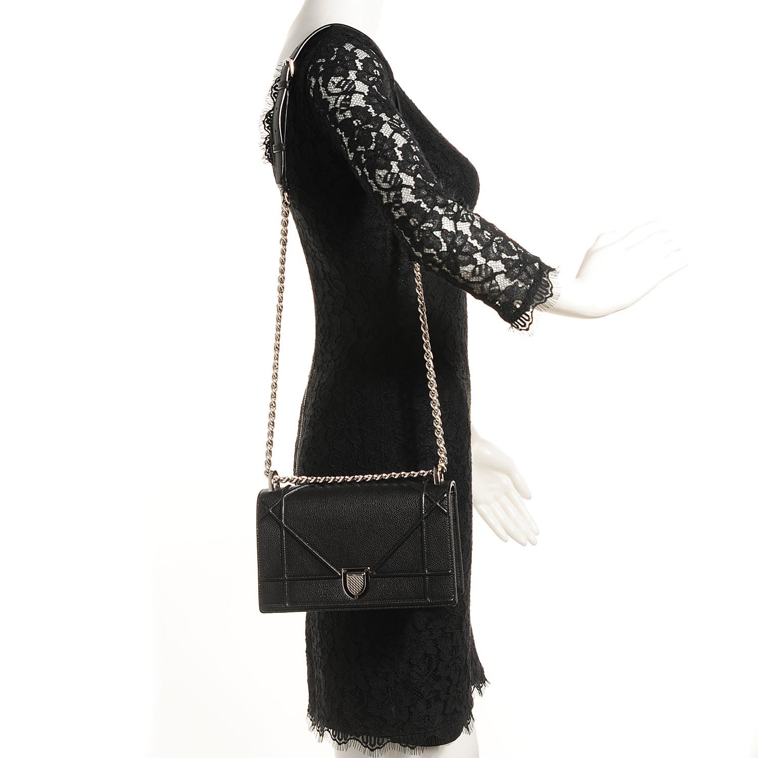 Christian Dior Grained Calfskin Small Diorama Flap Bag Black 2 of 8