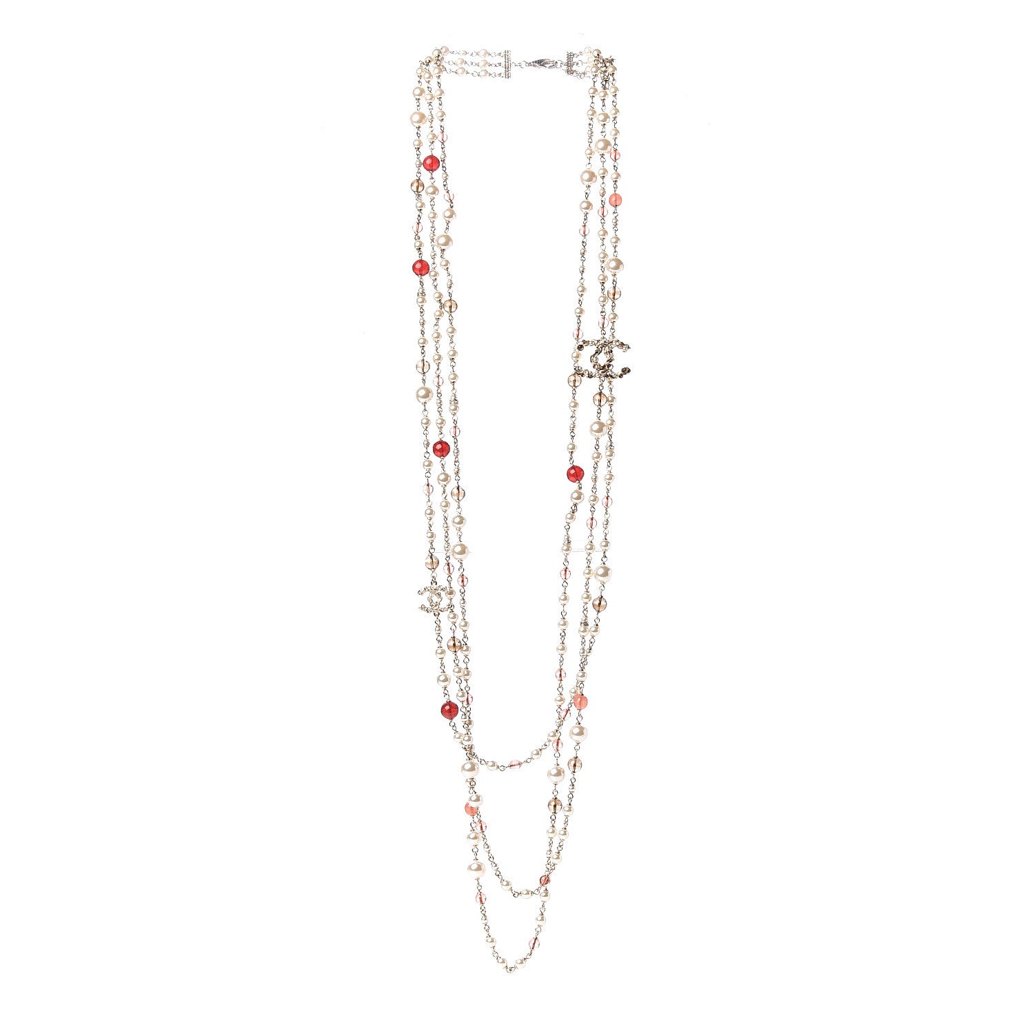 Chanel Pearl Bead Multi Strand CC Long Necklace Gold 3 of 6
