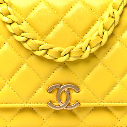 Chanel Lambskin Resin Quilted Wallet On Chain WOC Yellow 9 of 11