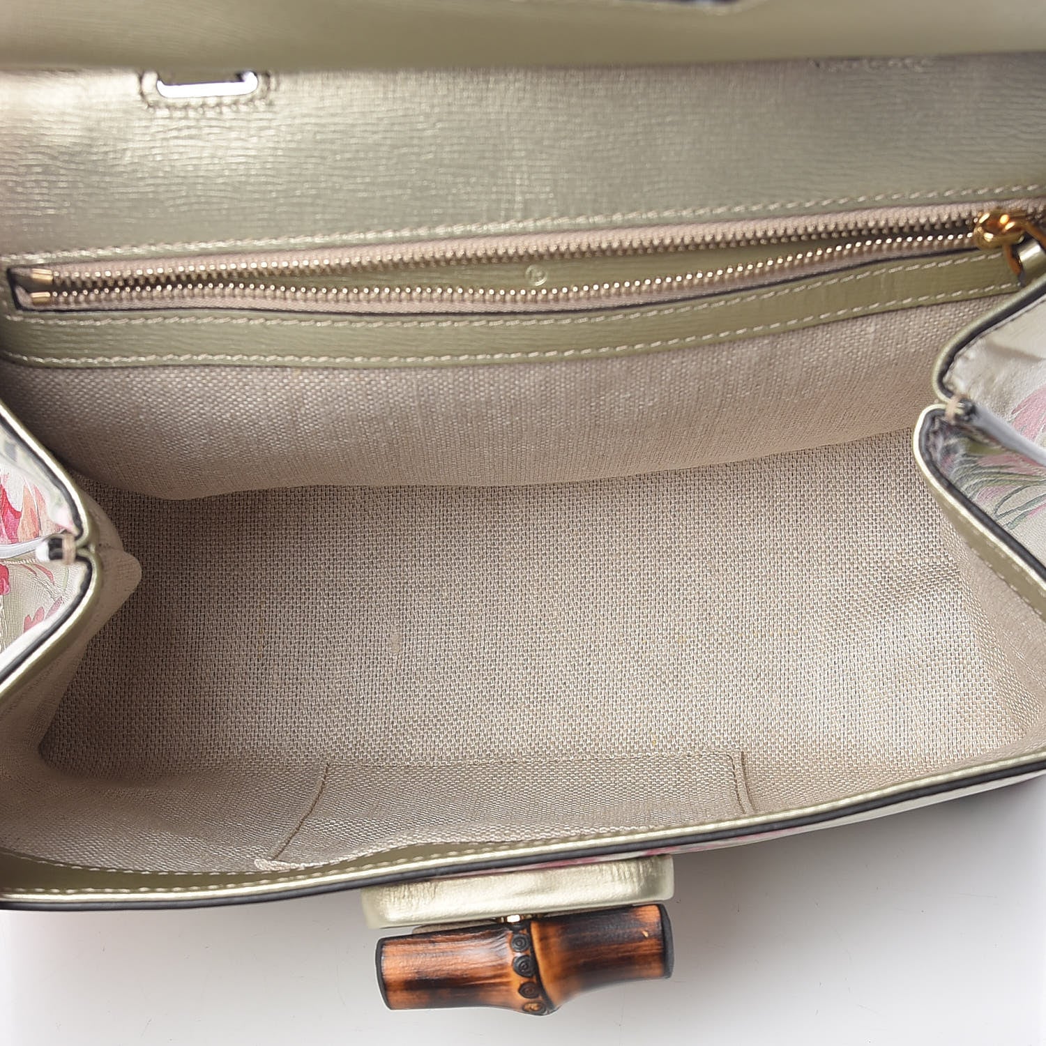 Gucci Metallic Shangai Calfskin Blooms Print Small Bamboo Daily Top Handle Bag Gold Multicolor 8 of 9