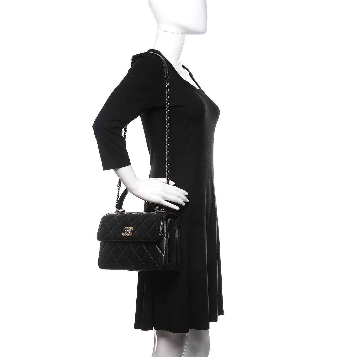 Lambskin Quilted Small Trendy CC Dual Handle Flap Bag Black