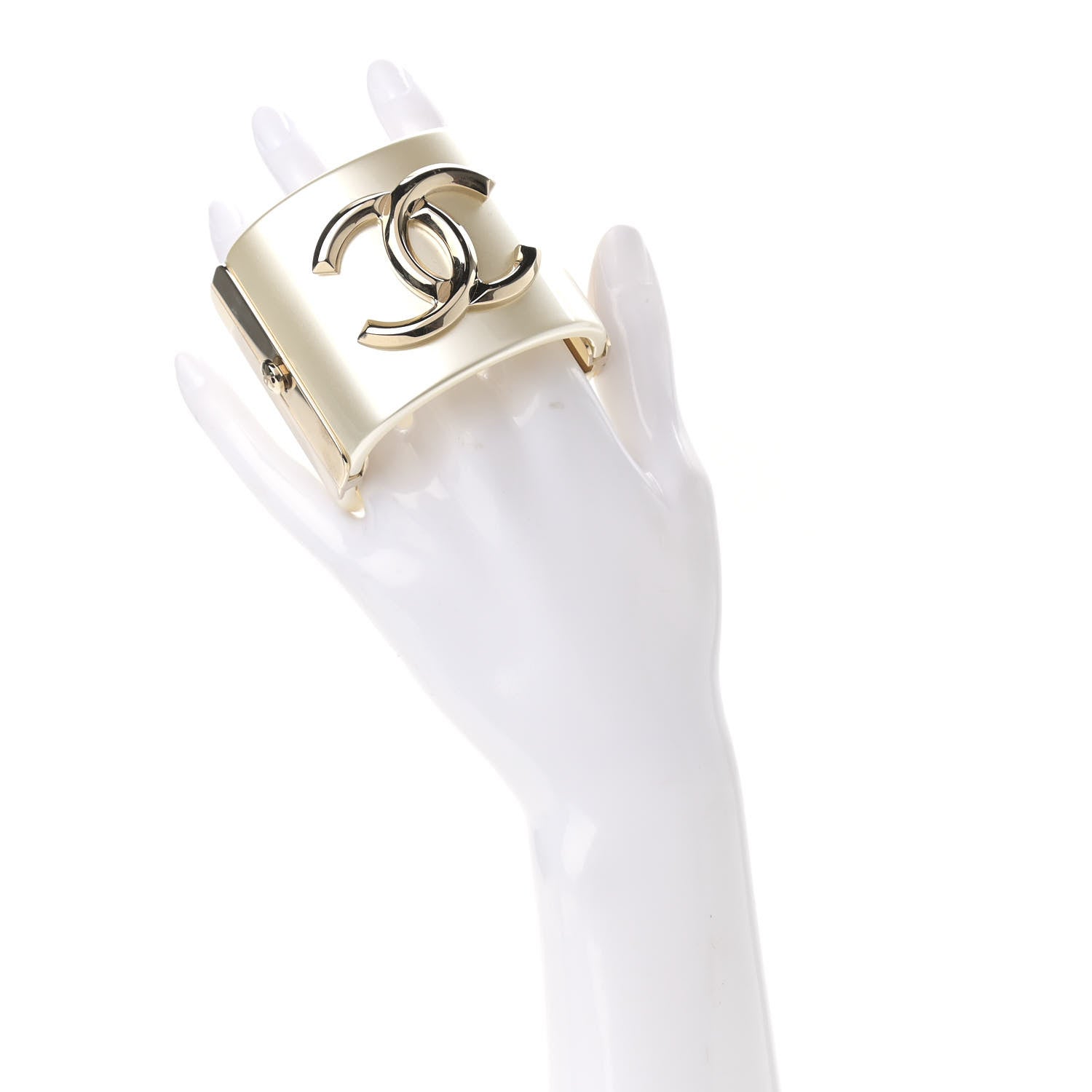 Chanel Resin CC Cuff Pearly White Gold 2 of 4