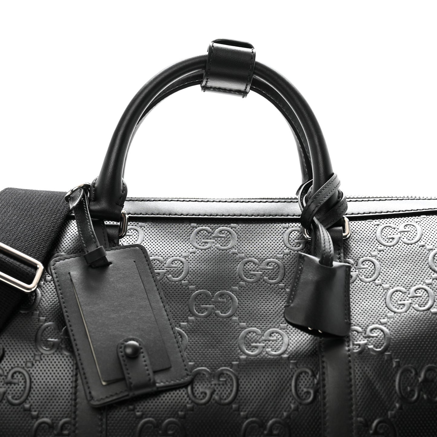 Calfskin GG Tennis Embossed Duffle Bag Black