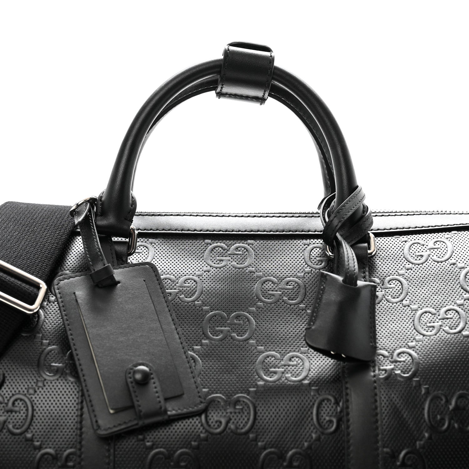 Gucci Calfskin GG Tennis Embossed Duffle Bag Black 7 of 13