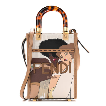 Fendi Glazed Fabric Plexiglass FF Logo Bikini Girls Mini Fendi Sunshine Shopper Tote Bianco Perla Multicolor Miele Scuro 1 of 10
