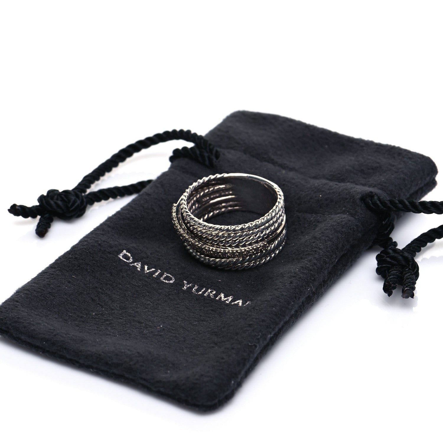 David Yurman Sterling Silver 14K White Gold Diamond 11mm Wide Crossover Cable Ring 58 8.5 5 of 5