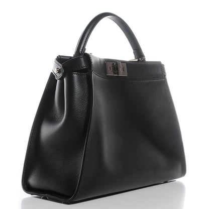 Fendi Vitello Seta Python Crocodile Monster Eyes Medium Peekaboo Iconic Satchel Black Girasole 4 of 10