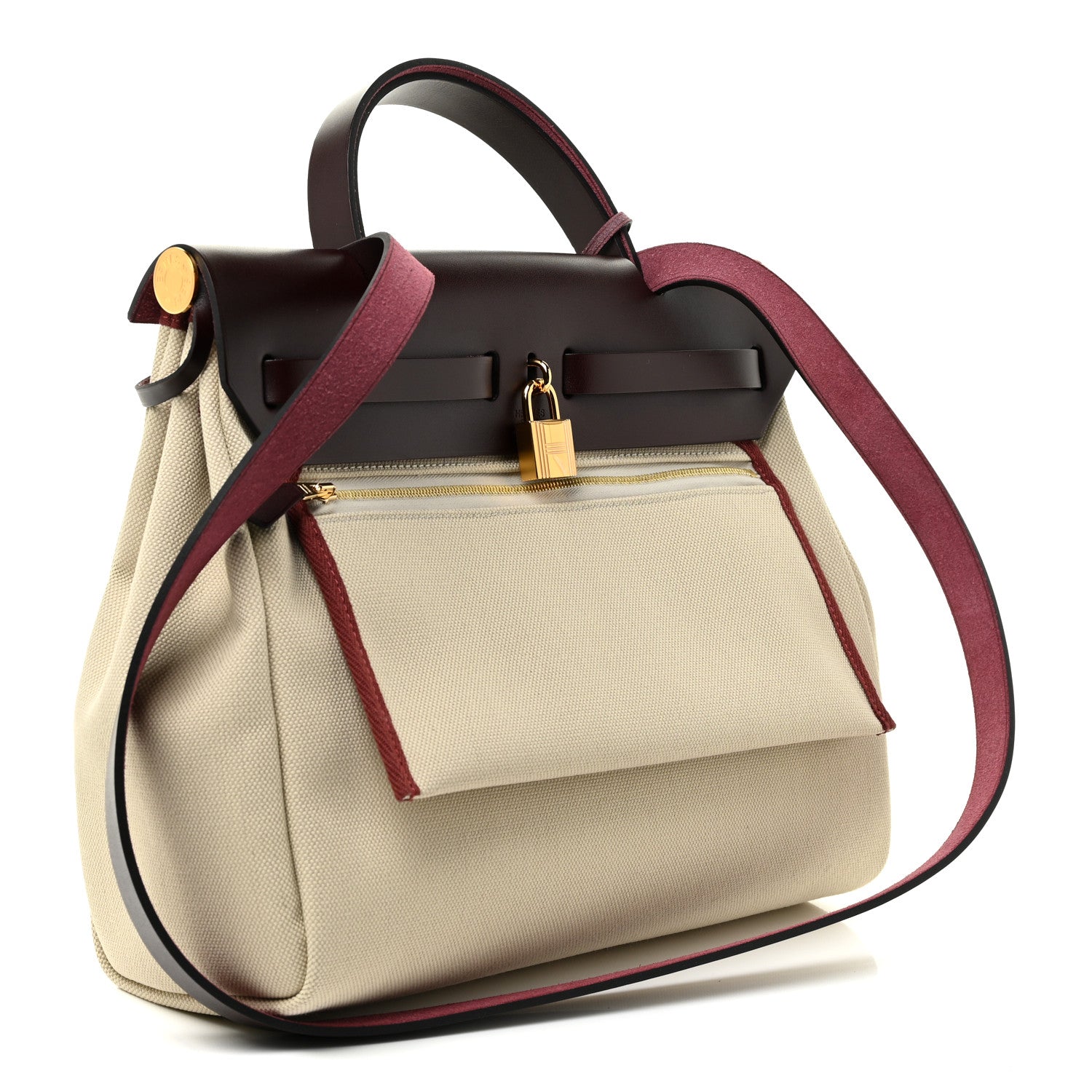 Hermes Military Toile Vache Hunter Herbag Zip Retourne 31 PM Beton Rouge Sellier 3 of 11
