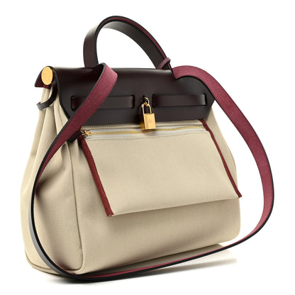 Hermes Military Toile Vache Hunter Herbag Zip Retourne 31 PM Beton Rouge Sellier 3 of 11