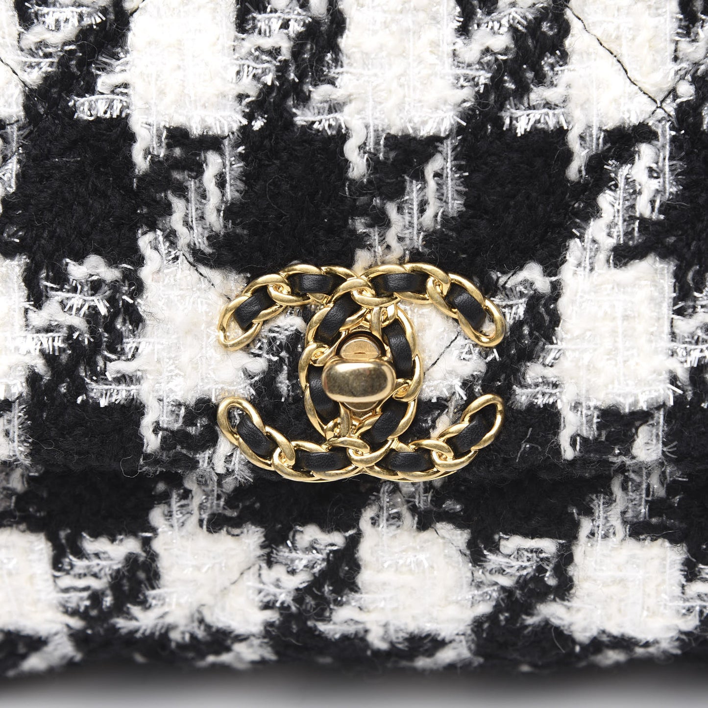 Tweed Quilted Maxi 19 Flap Black Ecru White