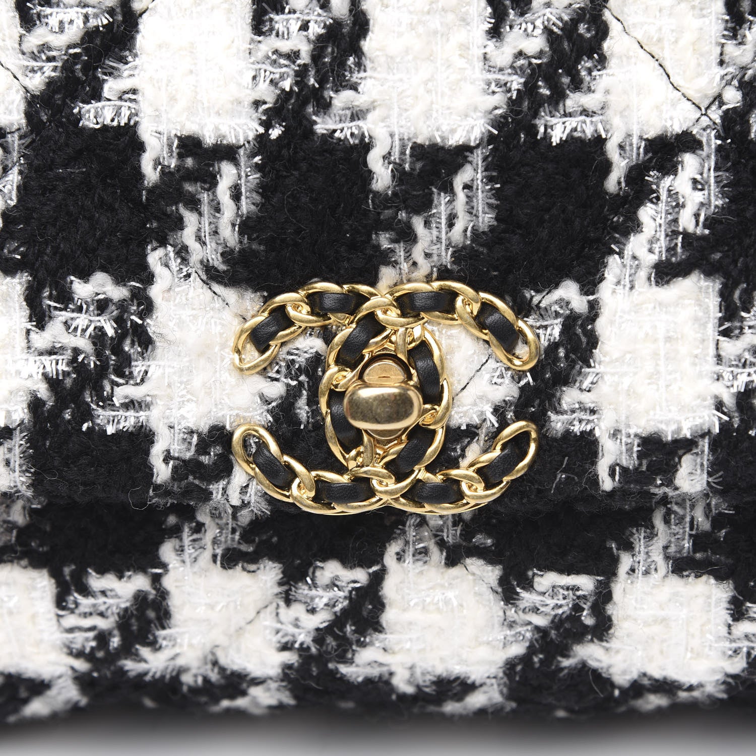 Chanel Tweed Quilted Maxi 19 Flap Black Ecru White 10 of 10