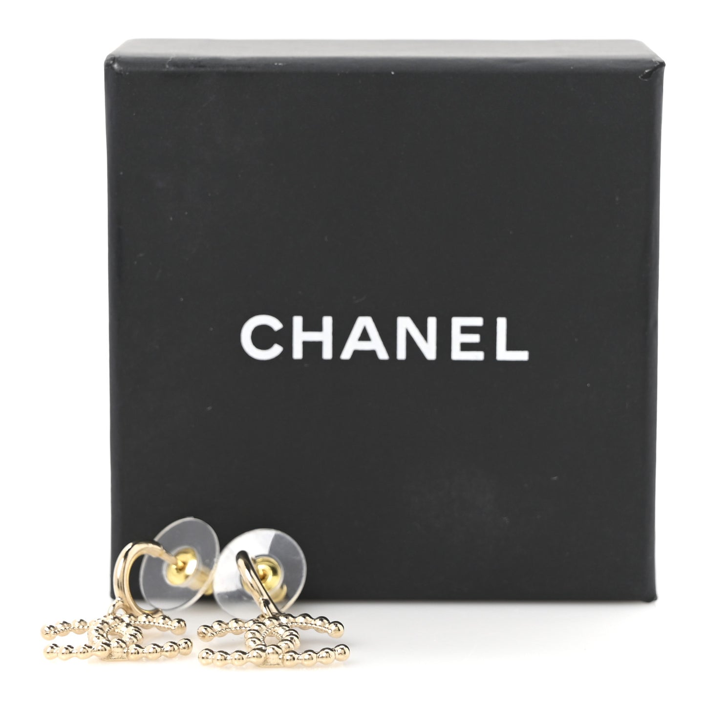 Metal CC Hoop Drop Earrings Gold