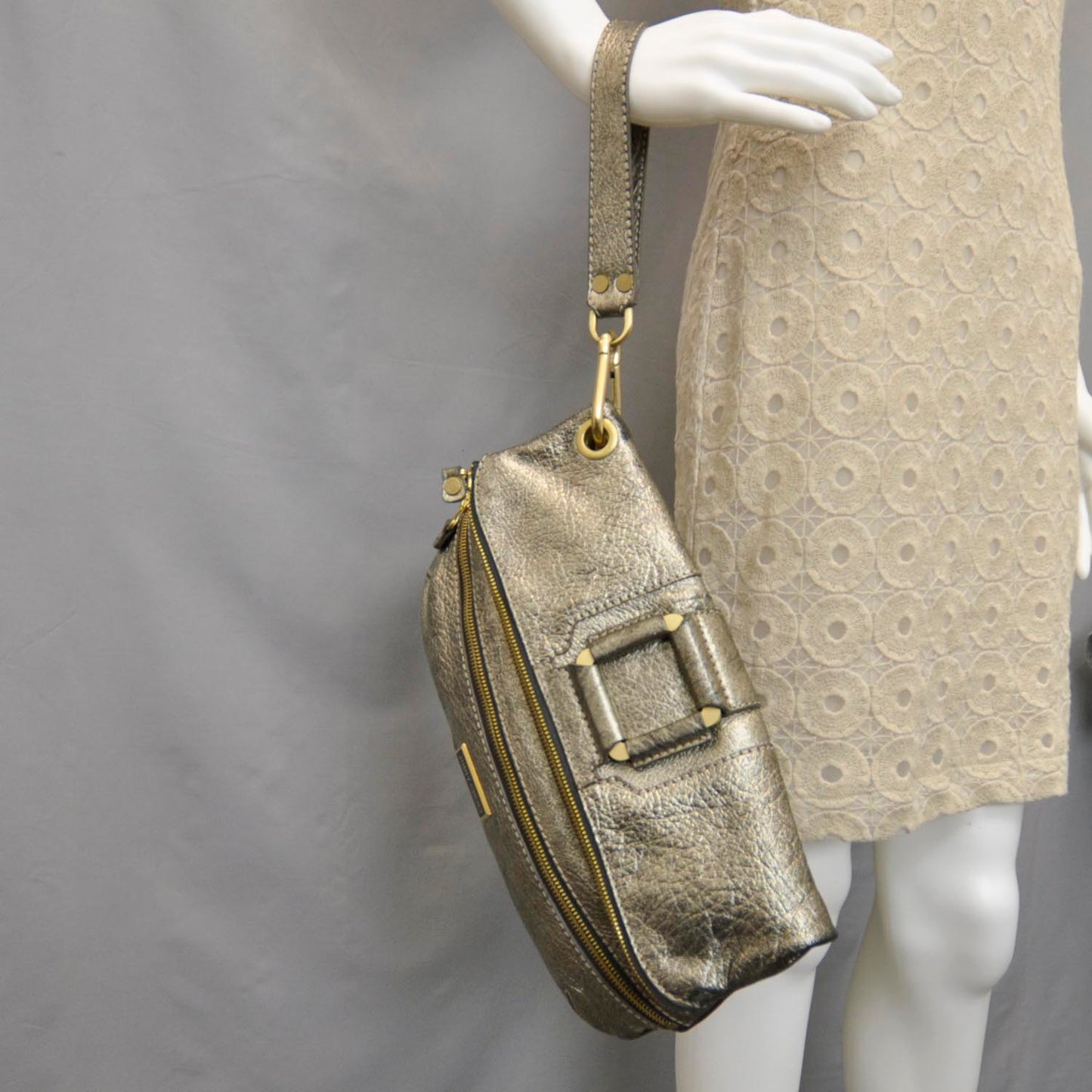 Leather Mave Foldover Clutch Metallic