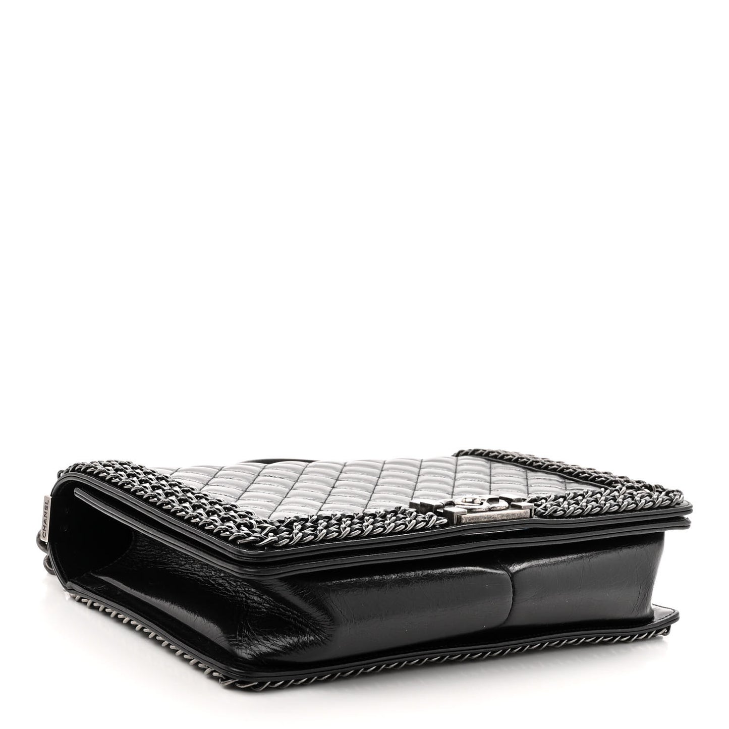 Glazed Calfskin Quilted New Medium Boy Chained Flap Black