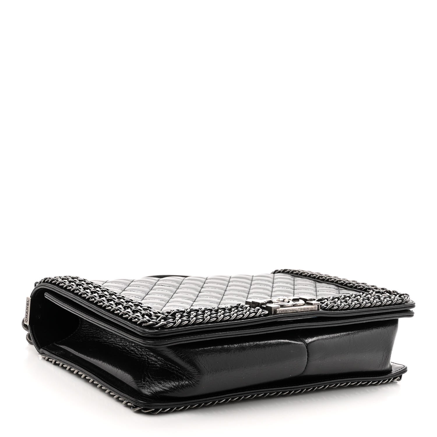 Chanel Glazed Calfskin Quilted New Medium Boy Chained Flap Black 4 of 11