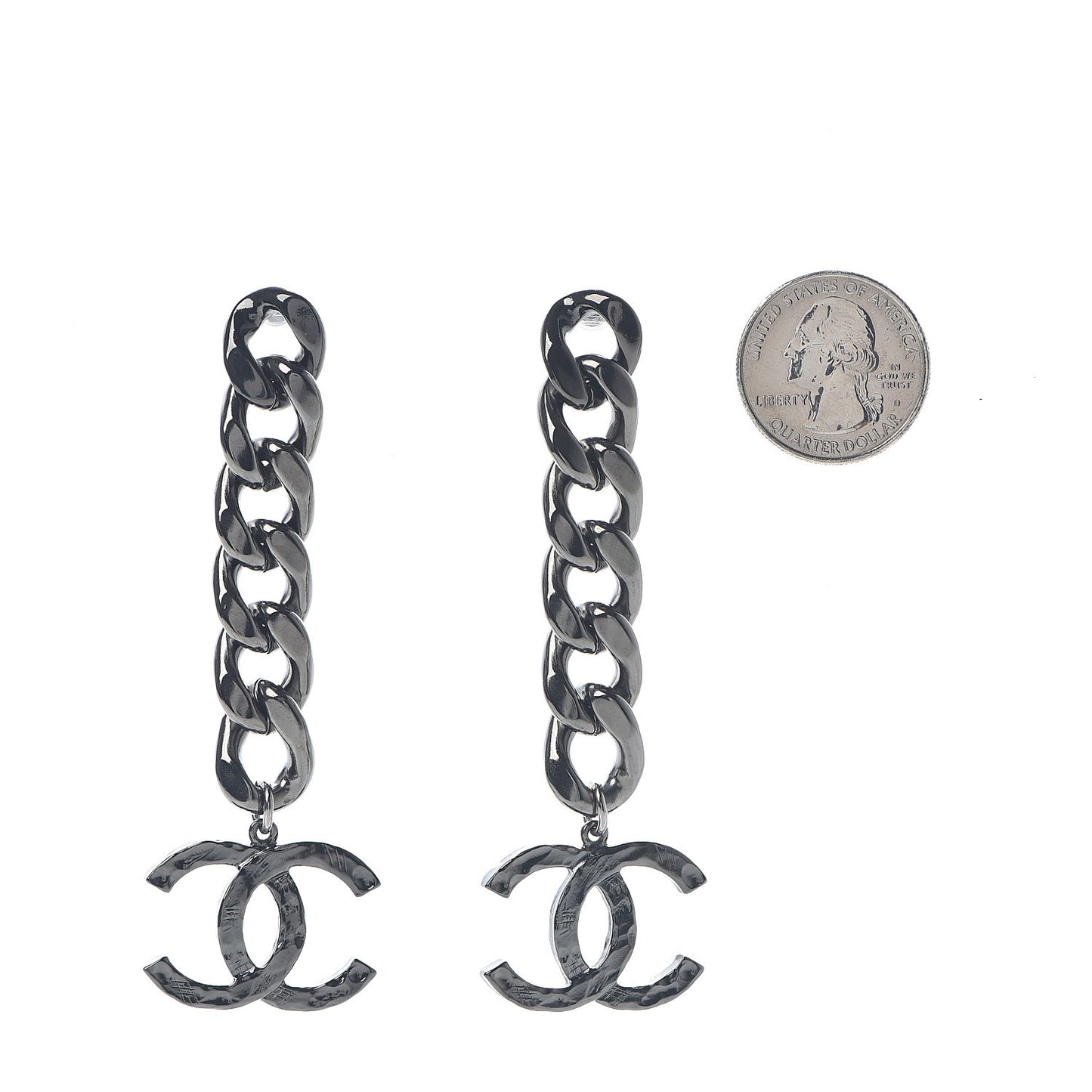 Metal CC Pick Drop Earrings Ruthenium