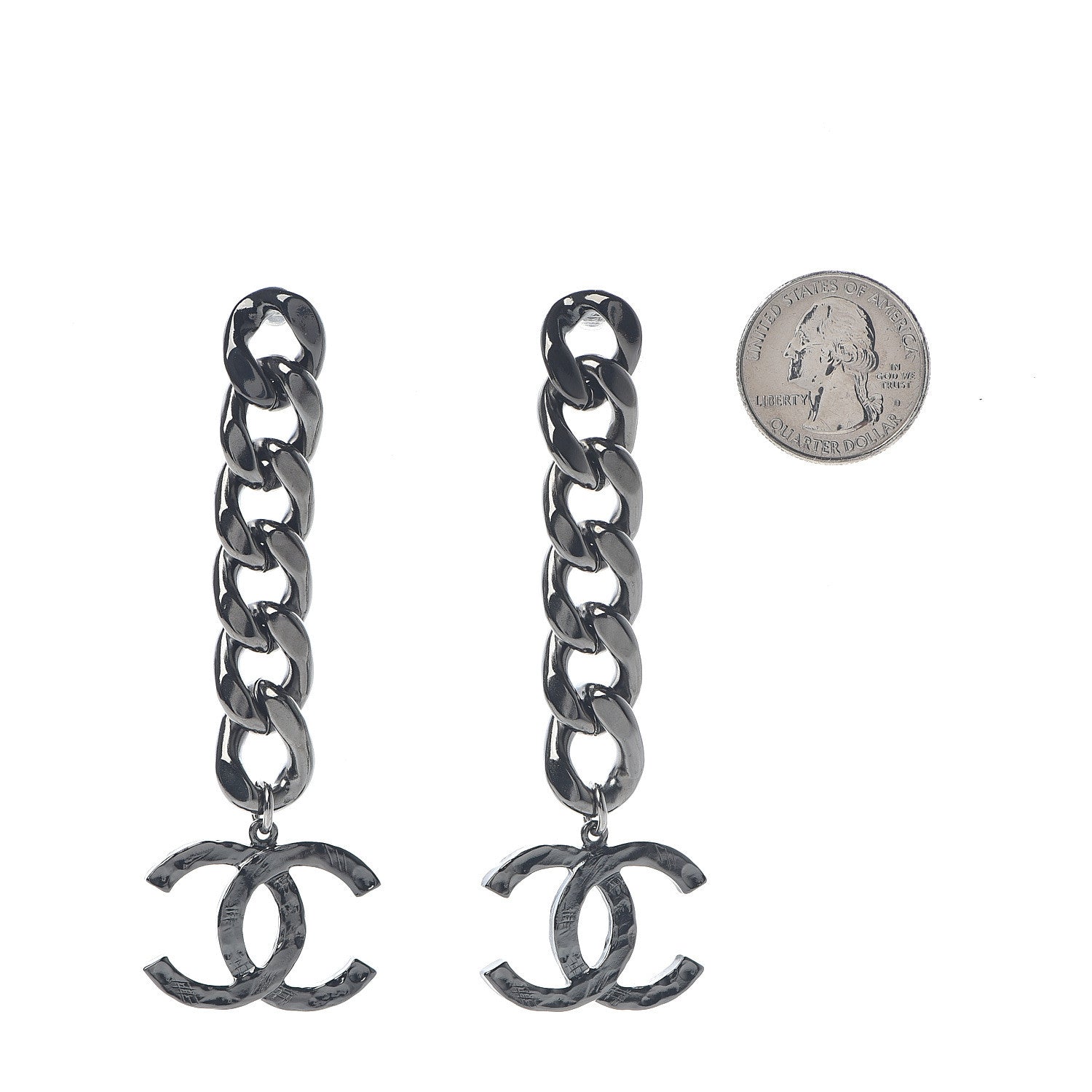 Chanel Metal CC Pick Drop Earrings Ruthenium 2 of 5