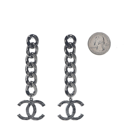 Chanel Metal CC Pick Drop Earrings Ruthenium 2 of 5