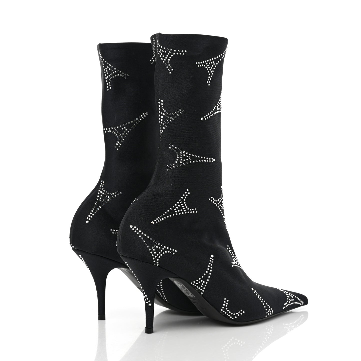 Spandex Crystal Eiffel Tower Print Extreme Pointed Toe Knife Ankle Boots 38 Black