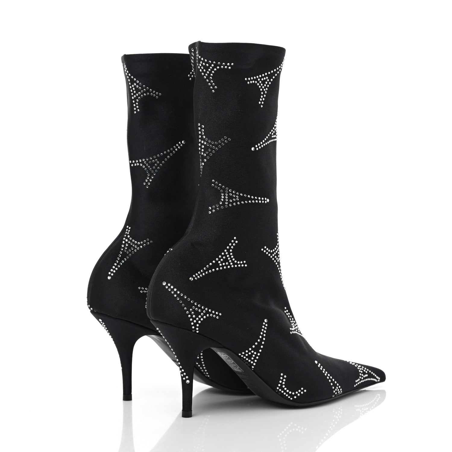 Balenciaga Spandex Crystal Eiffel Tower Print Extreme Pointed Toe Knife Ankle Boots 38 Black 4 of 6