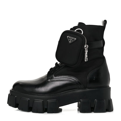 Prada Spazzolato Rois Re-Nylon Metal Triangle Logo Monolith Pouch Pocket 55mm Boots 39.5 Black 2 of 12