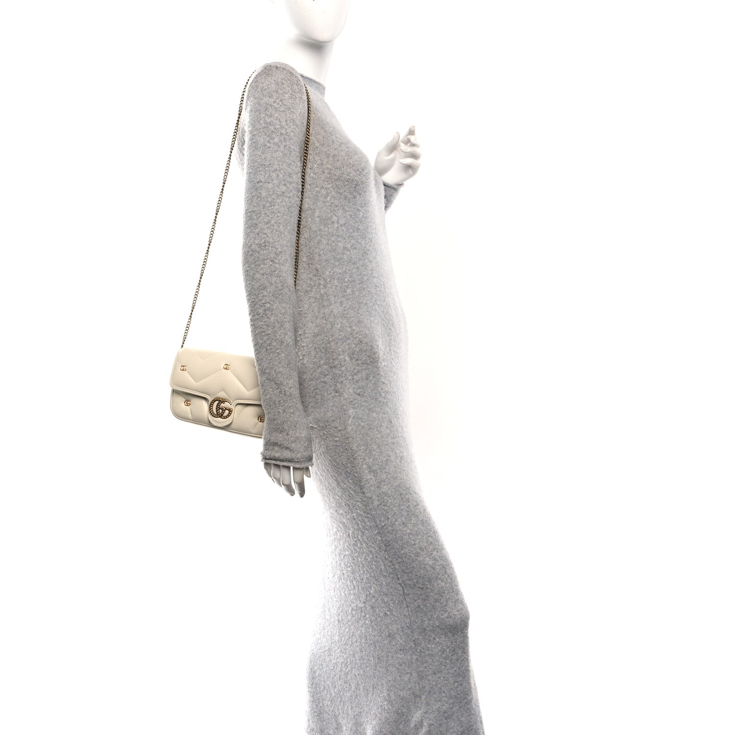 Gucci Calfskin Matelasse Double G Studs Mini Torchon GG Marmont Shoulder Bag White 2 of 11