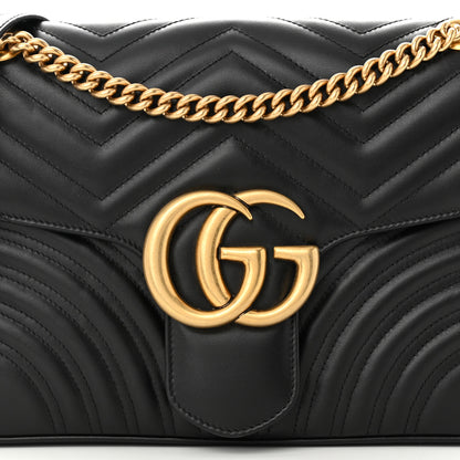 Gucci Calfskin Matelasse Medium GG Marmont Shoulder Bag Black 8 of 10