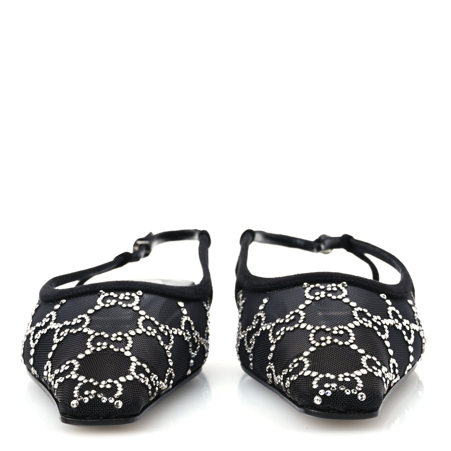 Suede Mesh Crystal GG Monogram Slingback Ballet Flats 39.5 Black 39 Black