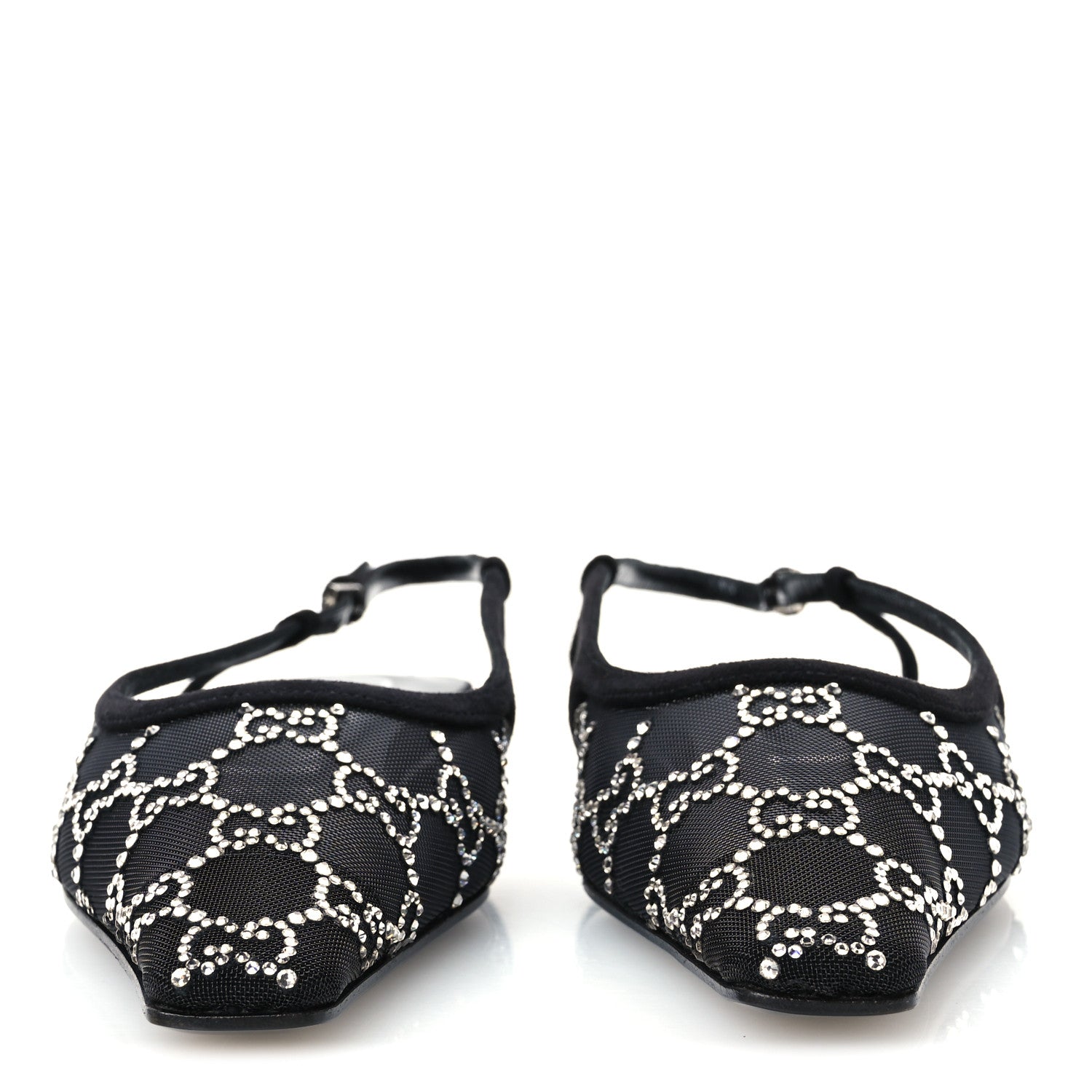 Gucci Suede Mesh Crystal GG Monogram Slingback Ballet Flats 39.5 Black 39 Black 3 of 9