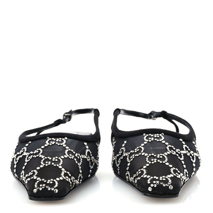 Gucci Suede Mesh Crystal GG Monogram Slingback Ballet Flats 39.5 Black 39 Black 3 of 9