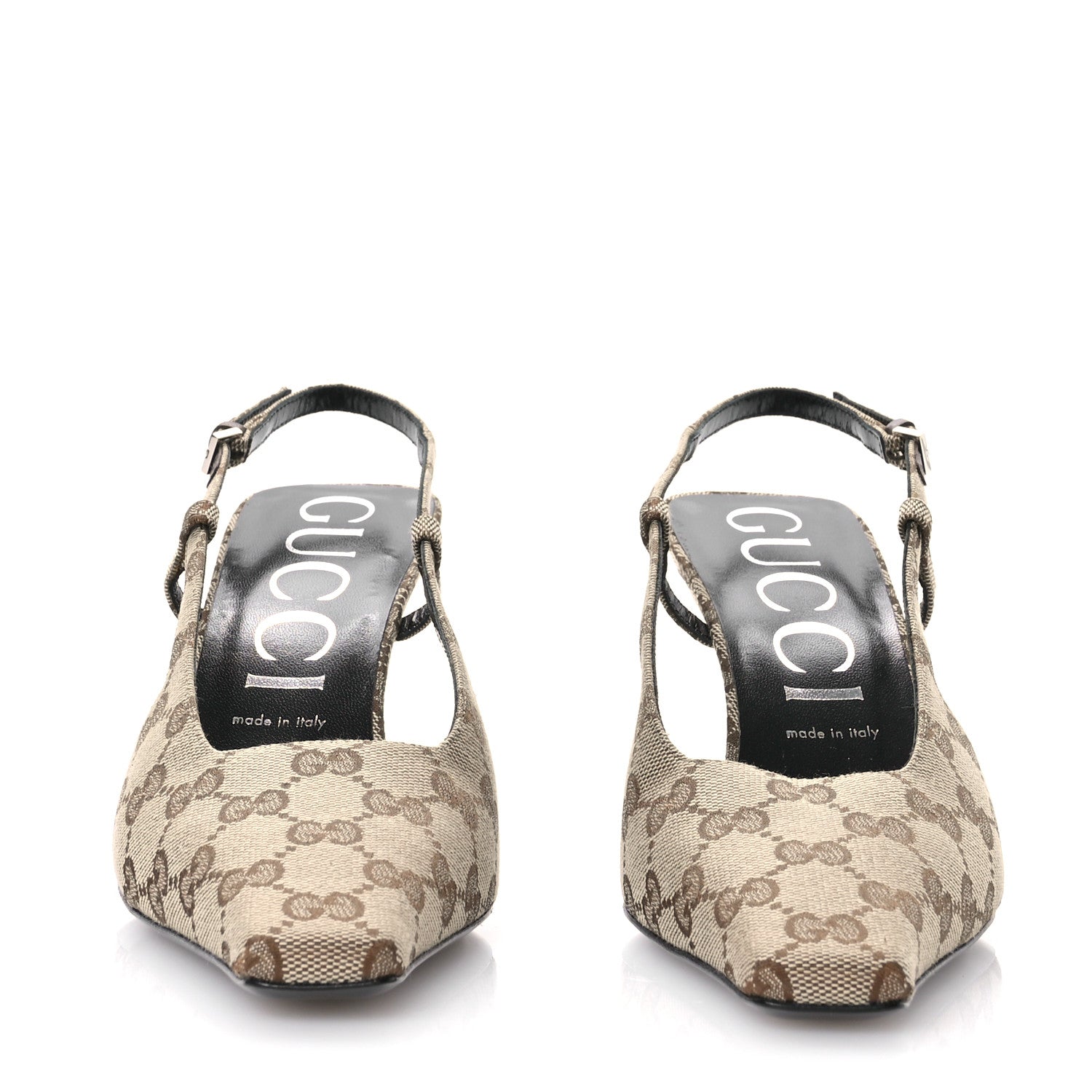 Gucci Monogram Malga Kid Square G 75mm Slingback Pumps 40.5 Beige Ebony New Acero 2 of 7