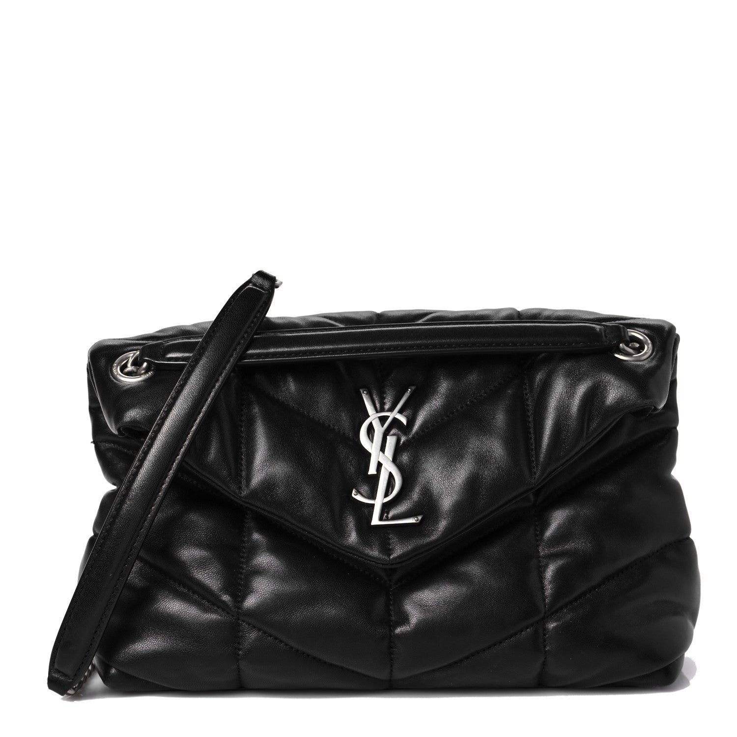 Saint Laurent Lambskin Quilted Small Loulou Puffer Monogram Chain Satchel Black 1 of 7