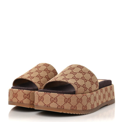 Gucci Canvas GG Monogram Angelina Platform Slide Sandals 38 Beige Ruggine 3 of 8
