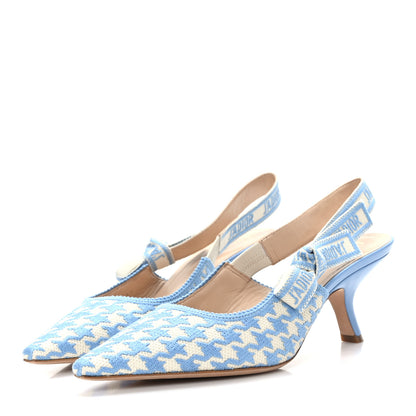 Christian Dior Micro PDP Cotton Houndstooth J'Adior Slingback 65mm Pumps 37 Cornflower 3 of 8