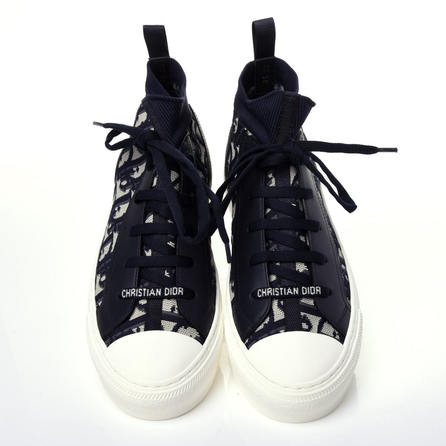 Technical Knit Calfskin Oblique Womens Walk'n Dior Mid Top Sneakers 38 Deep Blue