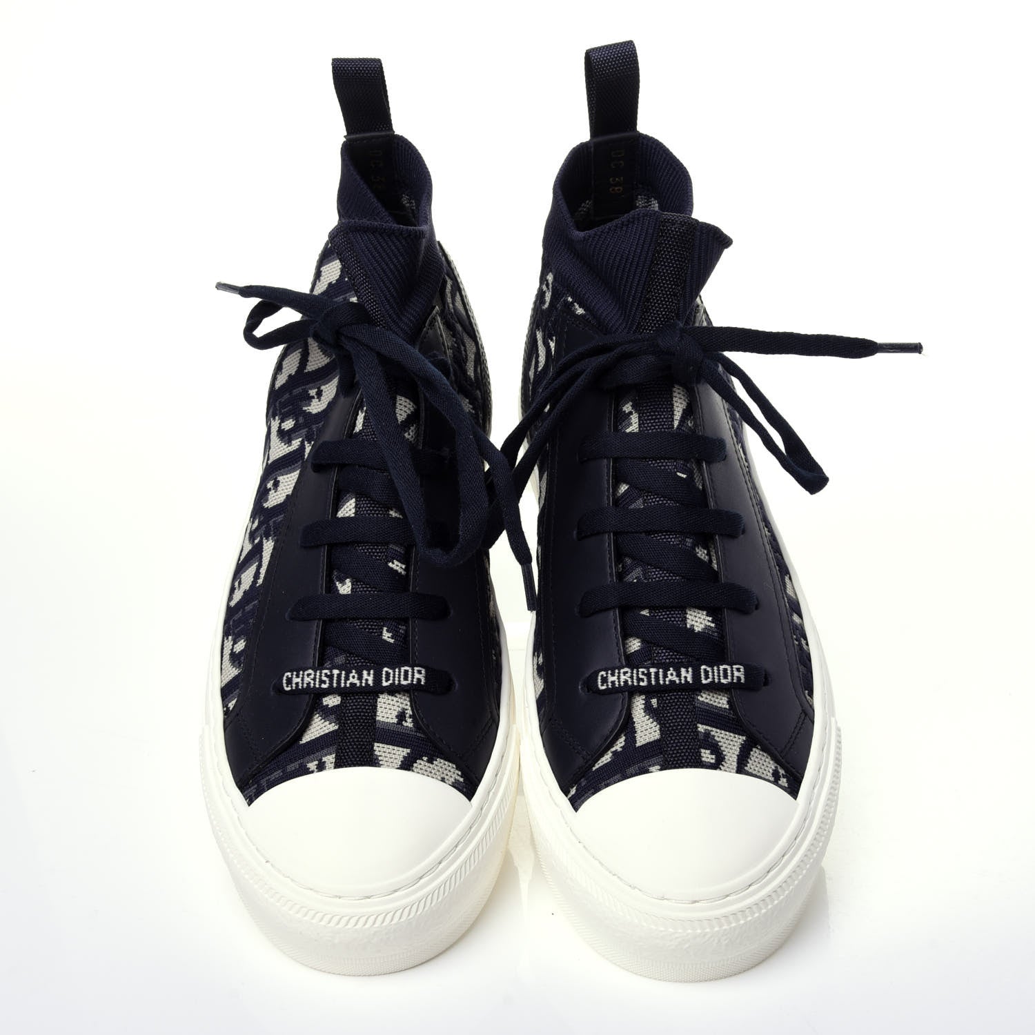 Christian Dior Technical Knit Calfskin Oblique Womens Walk'n Dior Mid Top Sneakers 38 Deep Blue 6 of 11