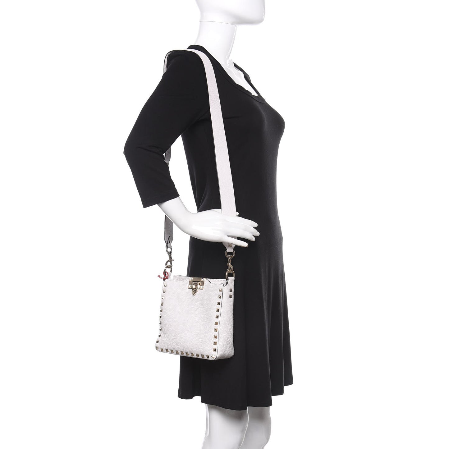 Pebbled Calfskin Mini Rockstud Flip-Lock Messenger Bag Optic White