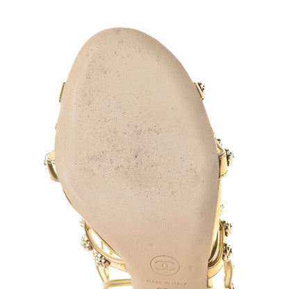 Chanel Mirror Calfskin Camellia Sandals 37.5 Gold 8 of 12