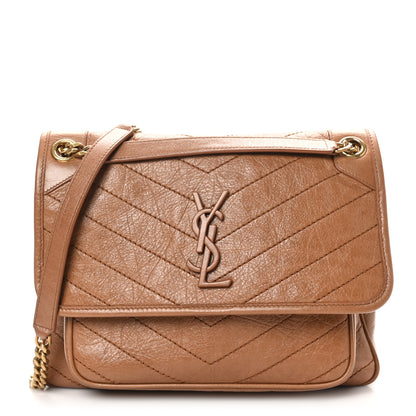 Saint Laurent Crinkled Calfskin Matelasse Monogram Medium Niki Chain Satchel Caramel 1 of 10