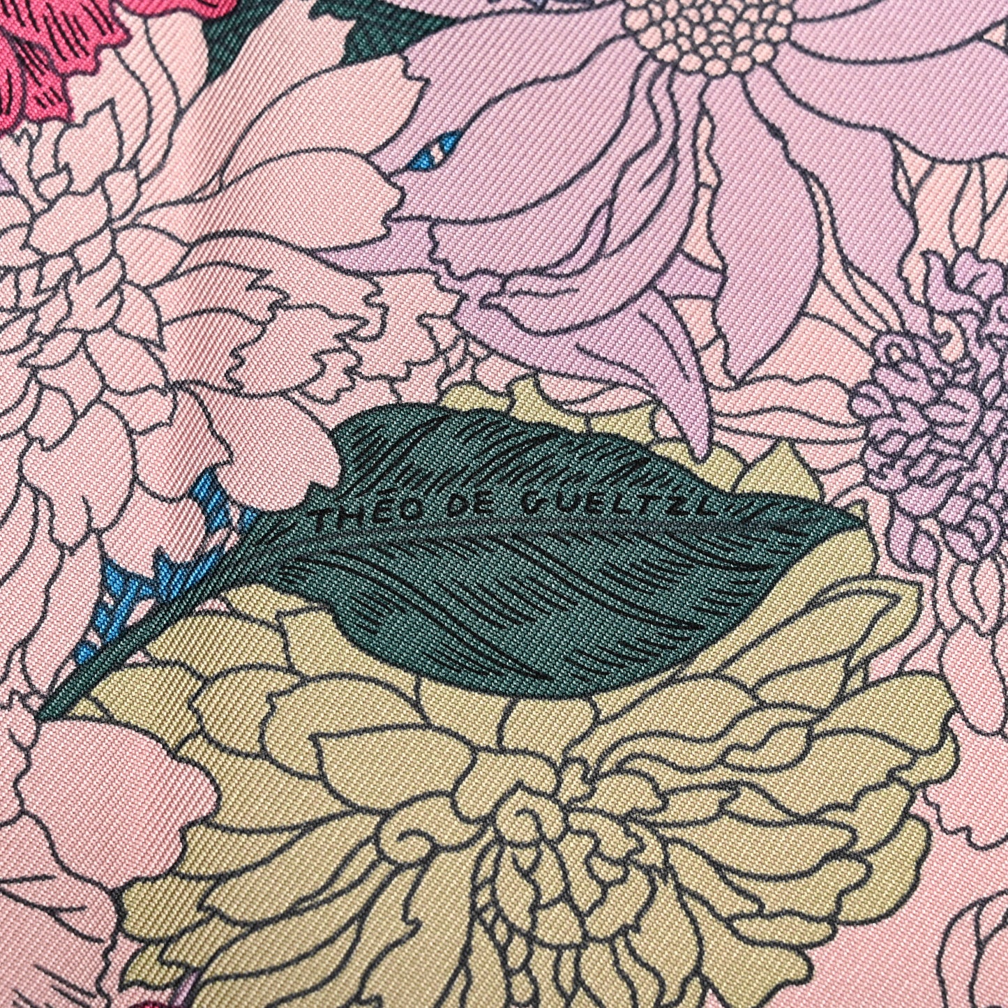 Silk Twill Robe Legere Scarf 90 Rose Hortensia Bleu