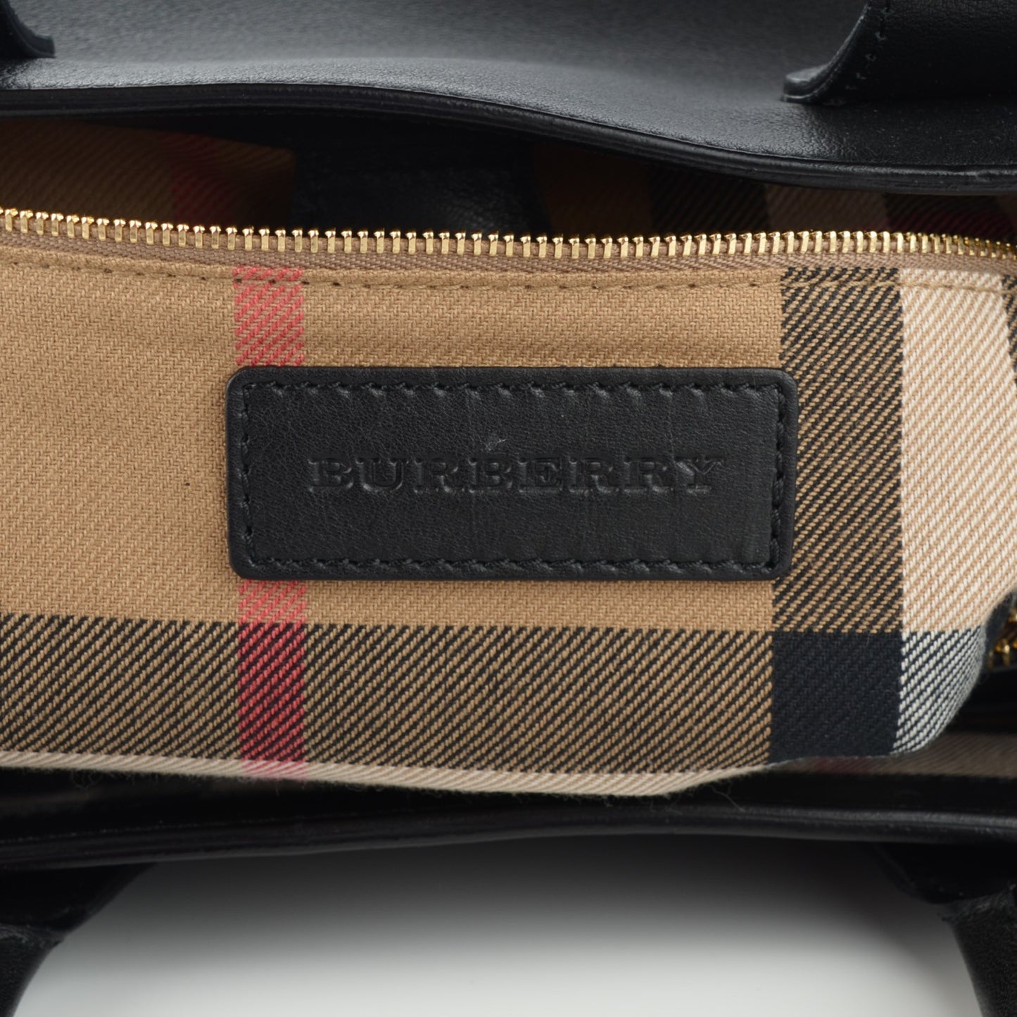 Grainy Calfskin House Check Medium Banner Tote Black