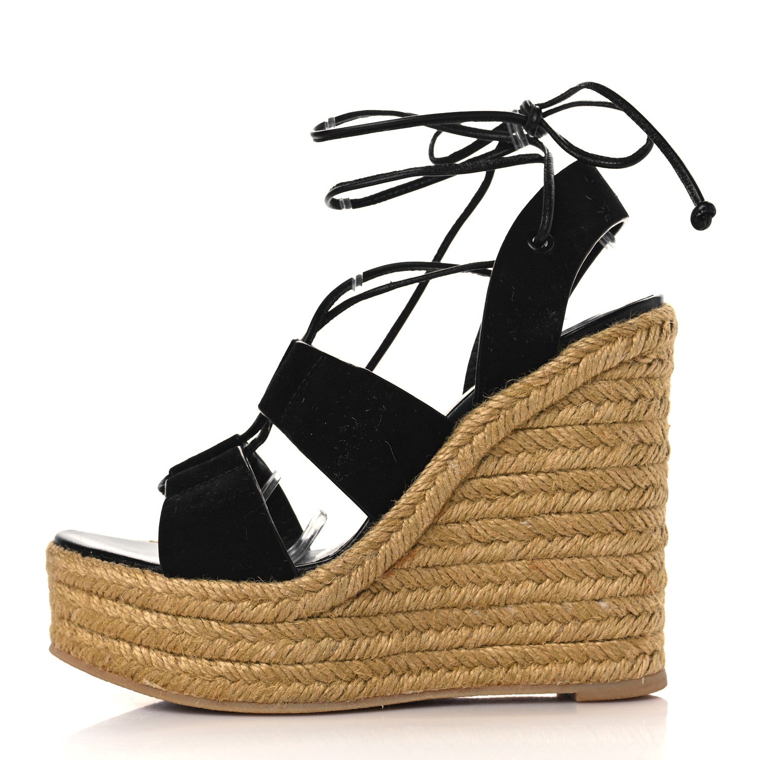 Saint Laurent Suede Espadrille Lace-Up Wedges 37.5 Black 1 of 8