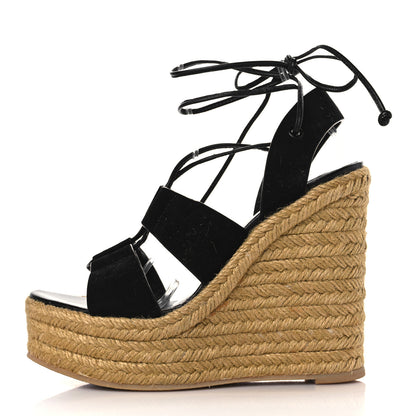 Saint Laurent Suede Espadrille Lace-Up Wedges 37.5 Black 1 of 8
