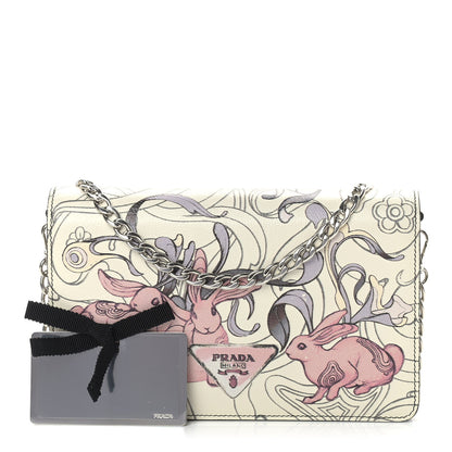 Prada X JAMES JEAN Glace Calfskin Rabbit Print Wallet On Chain Opaline 1 of 8