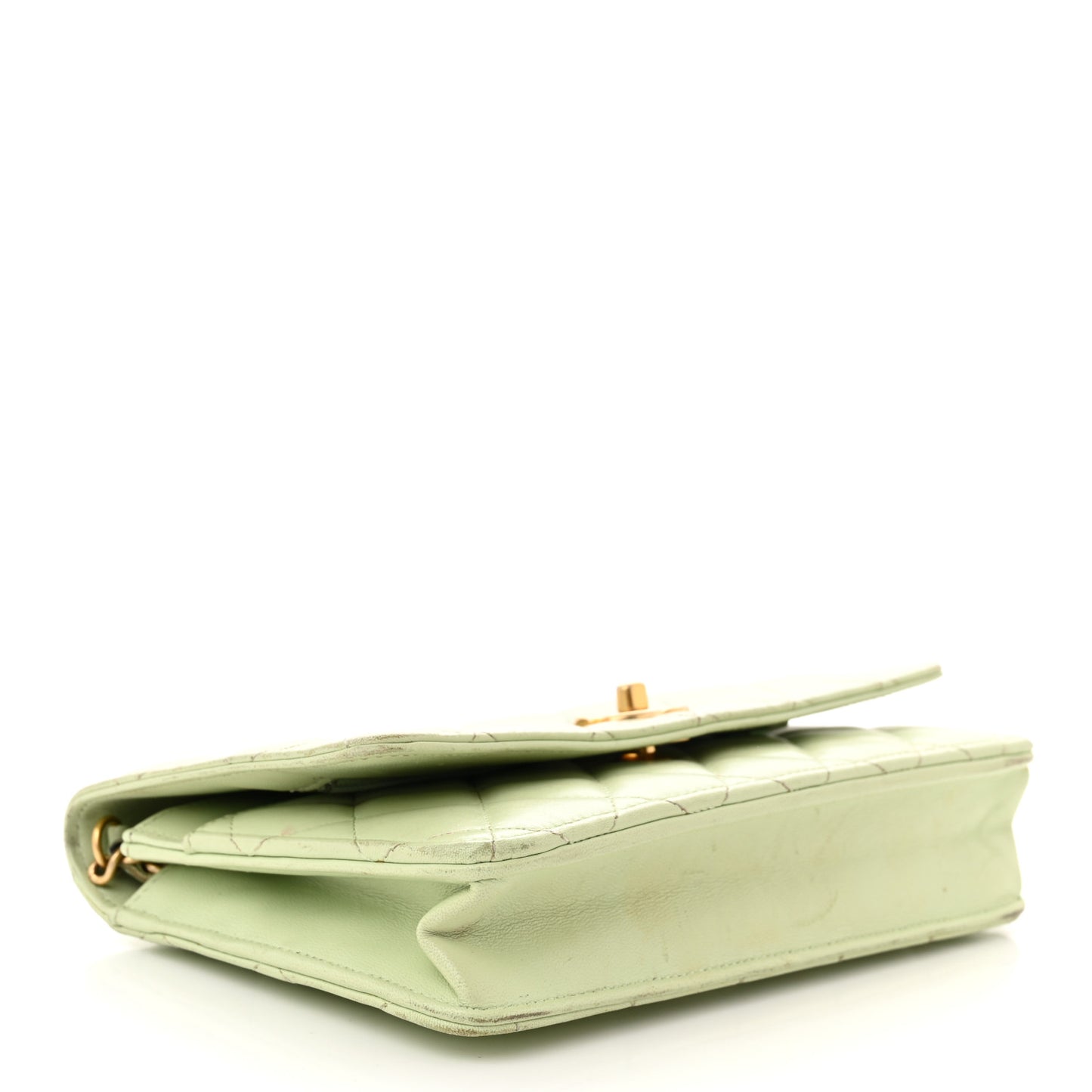 Lambskin Quilted CC Pearl Crush Wallet on Chain WOC Light Green Light Green