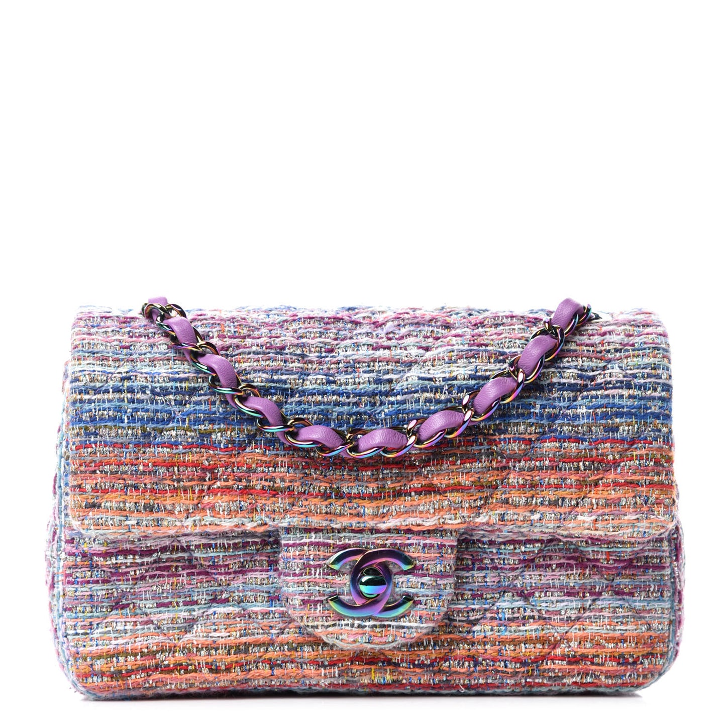 Tweed Quilted Mini Rectangular Flap Blue Pink Orange