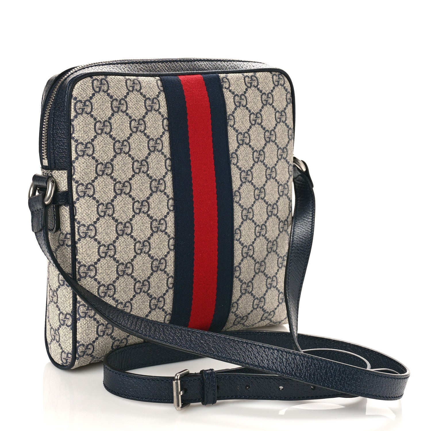 Gucci GG Supreme Monogram Textured Dollar Calfskin Web Small Ophidia Messenger Bag Beige Blue 3 of 8